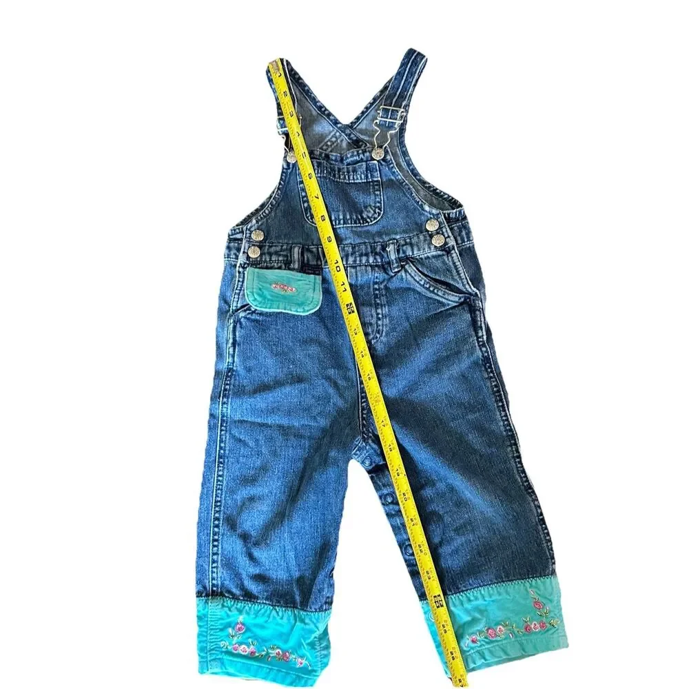 Vintage The Children's Place 18 Months Denim Velour Embroidered Overalls